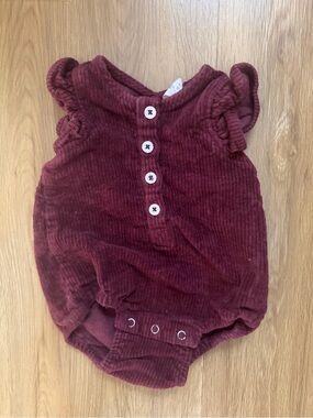 Baby Corduroy Button Romper in Deep Burgundy
